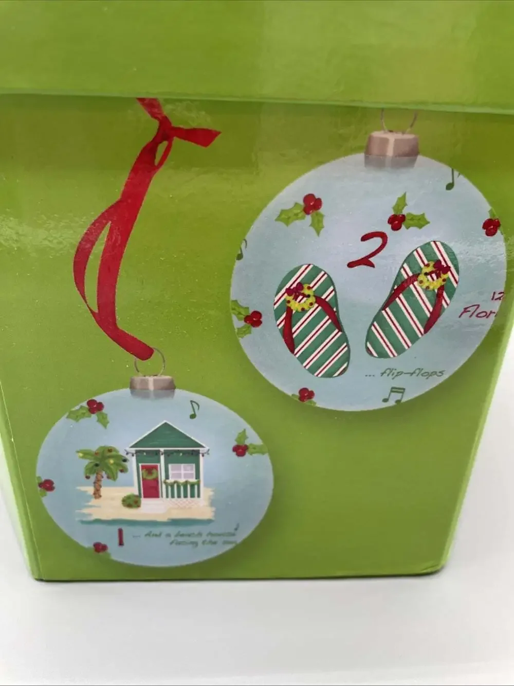 Bealls “12 Days Of FLORIDA Christmas” 14 Pc Ornament Set Paper W Polyfoam